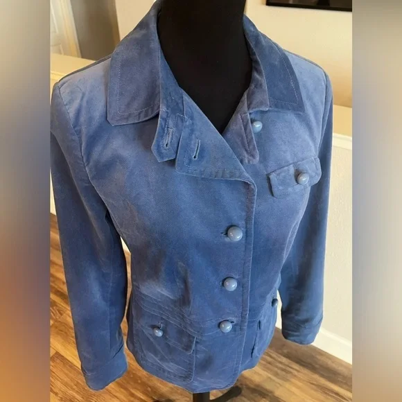 Talbot’s Blue Velvet Military Style Jacket with Structured Fit - Size 8 - Picture 9 of 12